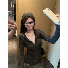 Original men's cotton pit strip fur and fake two-piece lace long-sleeved T-shirt for women's autumn and winter new slim top