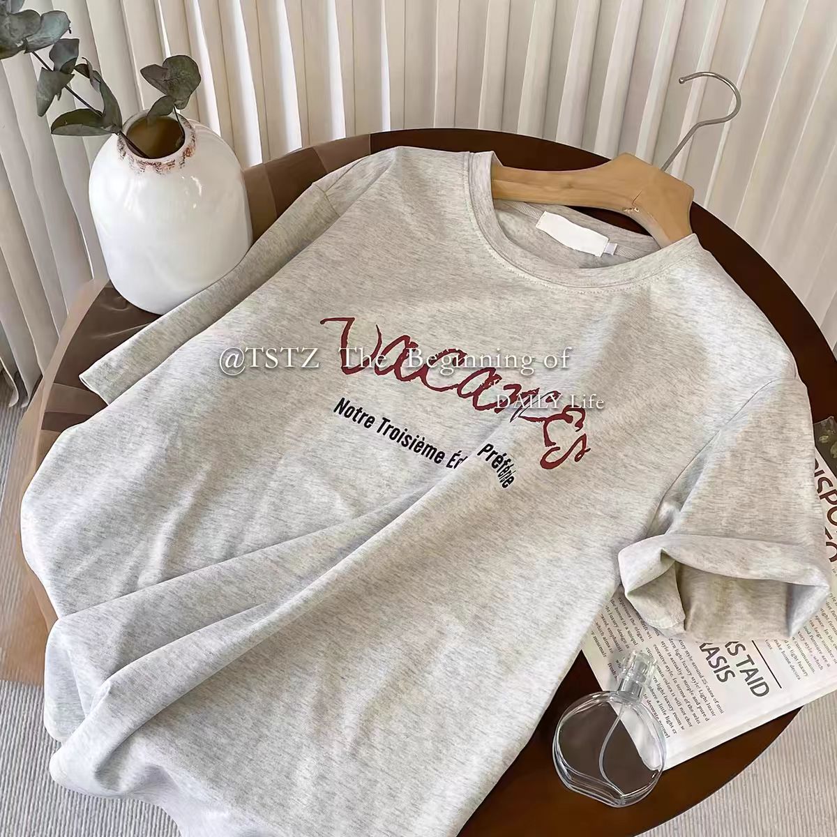 200g combed and tight spun in 2025, pure cotton back bag strip, spring and summer loose shoulder printed short-sleeved T-shirt