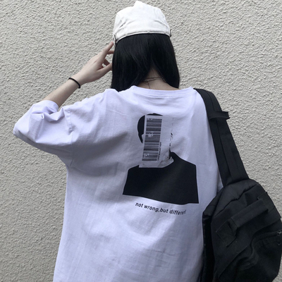 韓國外貿夏季新款韓版寬鬆顯瘦印花短袖T恤女裝設計感小眾上衣