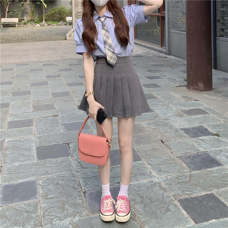 New summer age-reducing college Japanese girls light blue JK tie shirt short sleeve shirt women fashion versatile trendy