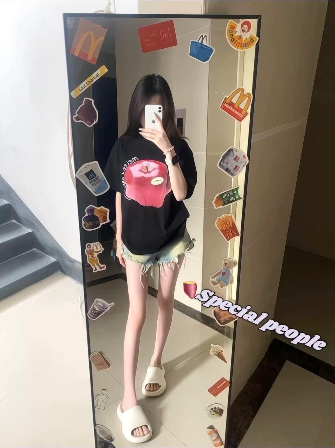 200g combed and tight-fitting sprinkler, pure cotton backpack, spring and summer loose shoulder printed short-sleeved T-shirt