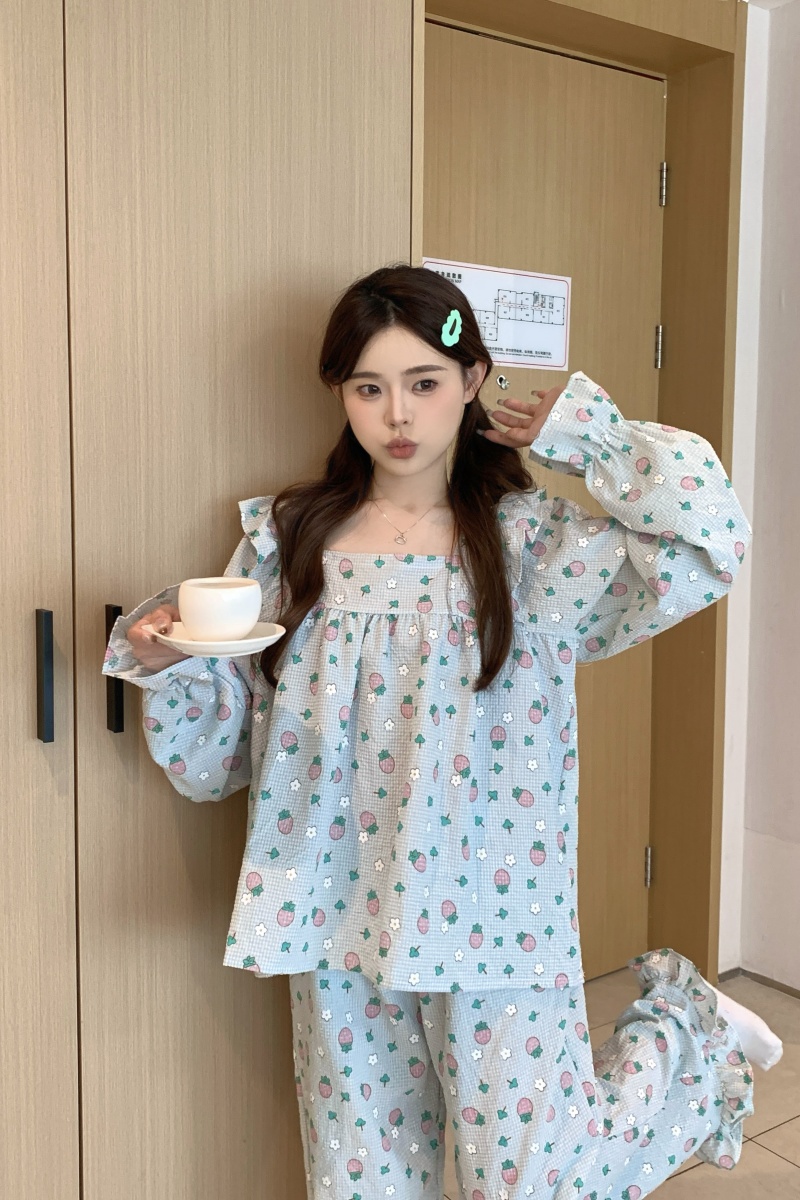 實拍韓版甜美小清新寬鬆透氣棉麻春秋長袖外穿長袖家居服套裝