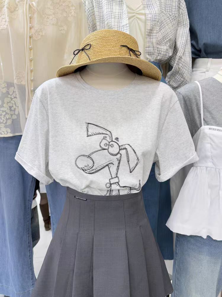 200g combed and tight-fitting sprinkler, pure cotton backpack, spring and summer loose shoulder printed short-sleeved T-shirt