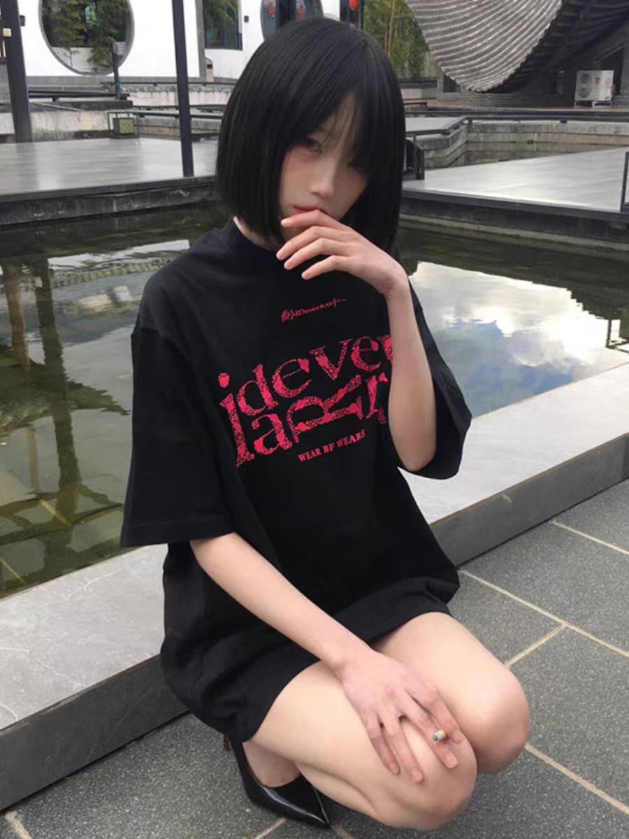 200g combed and tight-fitting sprinkler, pure cotton backpack, spring and summer loose shoulder printed short-sleeved T-shirt