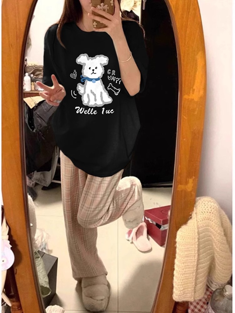 200g combed and tight-fitting sprinkler, pure cotton backpack, spring and summer loose shoulder printed short-sleeved T-shirt