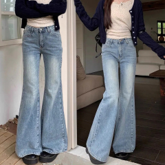 Retro micro-flare jeans for women in spring and summer 2025 low waist loose straight slimming and drooping Korean version with floor pants
