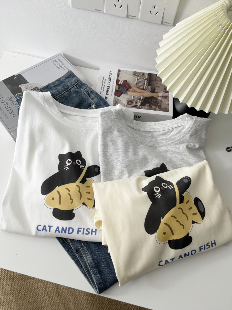 200g combed and tight spun in 2025, pure cotton back bag strip, spring and summer loose shoulder printed short-sleeved T-shirt