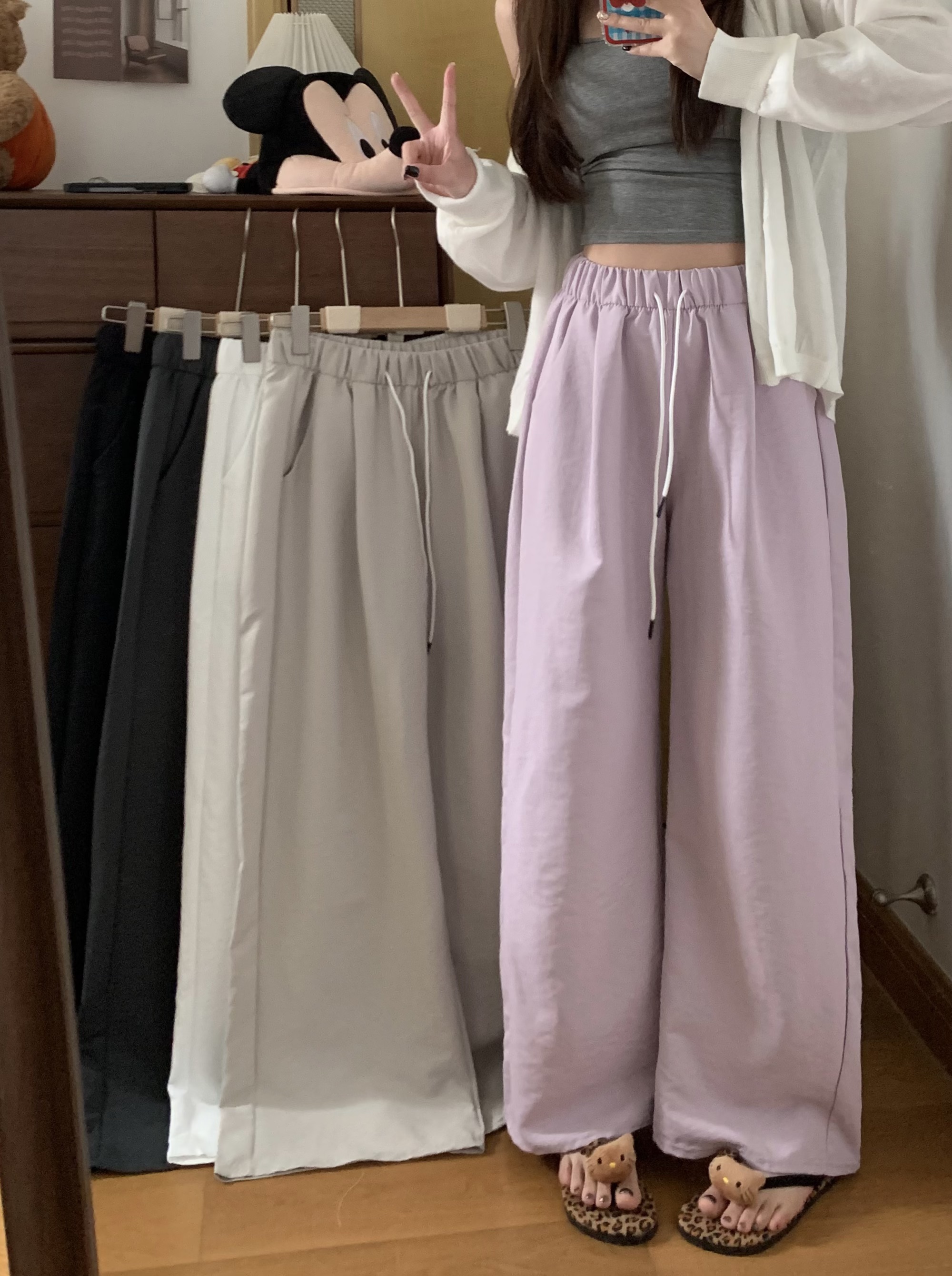 Real-life pink purple ice silk wide-leg pants texture draped small casual straight-tube quick-drying scimitar pants