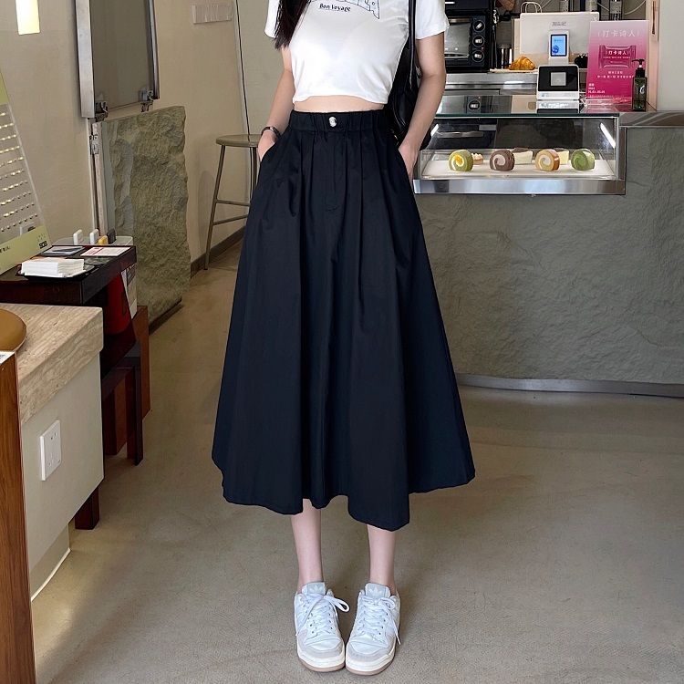 Black skirt for women 2025 spring and summer new small skirt A-line long skirt high waist mid-length umbrella skirt