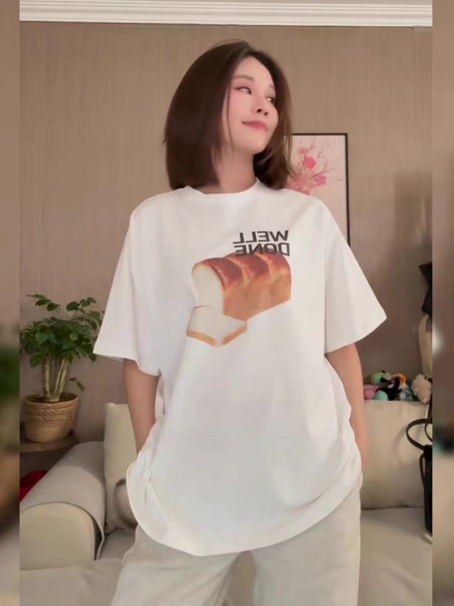 200g combed and tight-fitting sprinkler, pure cotton backpack, spring and summer loose shoulder printed short-sleeved T-shirt