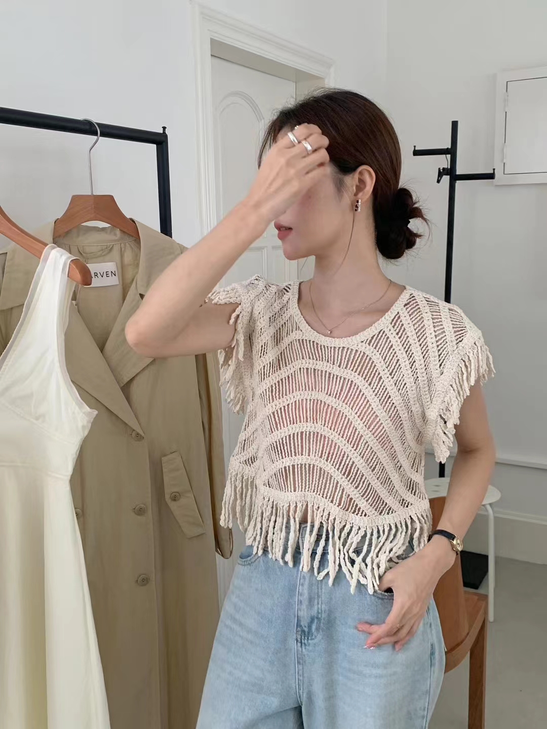 New hollow woven tassel vest for women's small vacation top