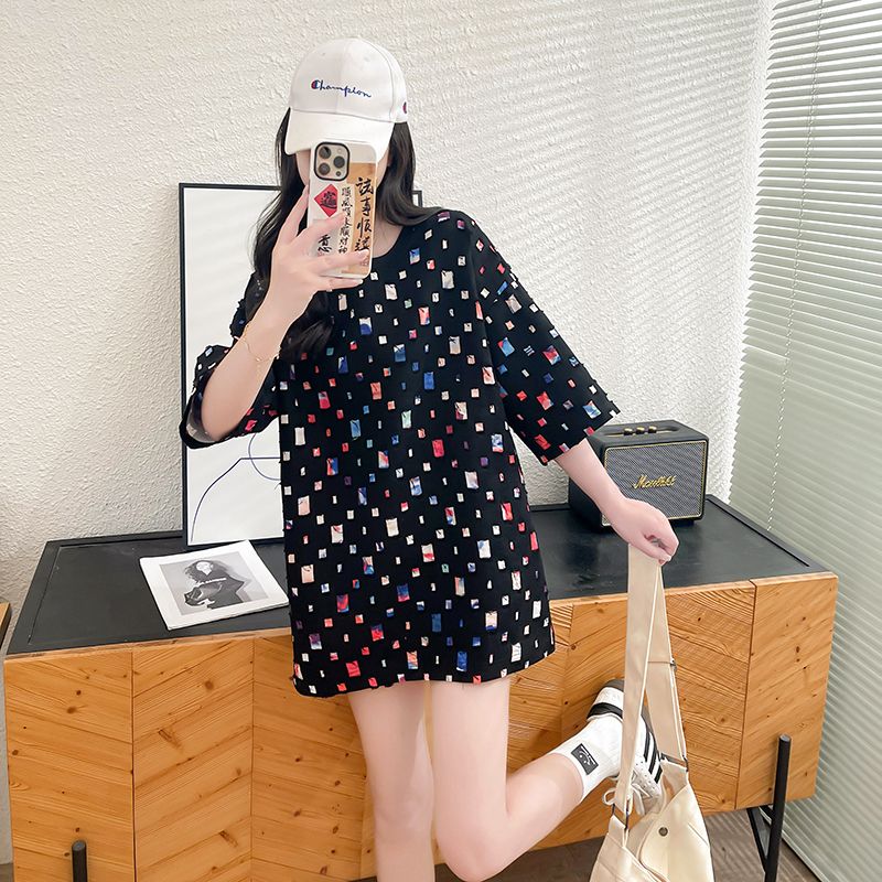 實拍內里滌綸+純棉夏季2025百搭彩色方格設計圓領短袖T恤女