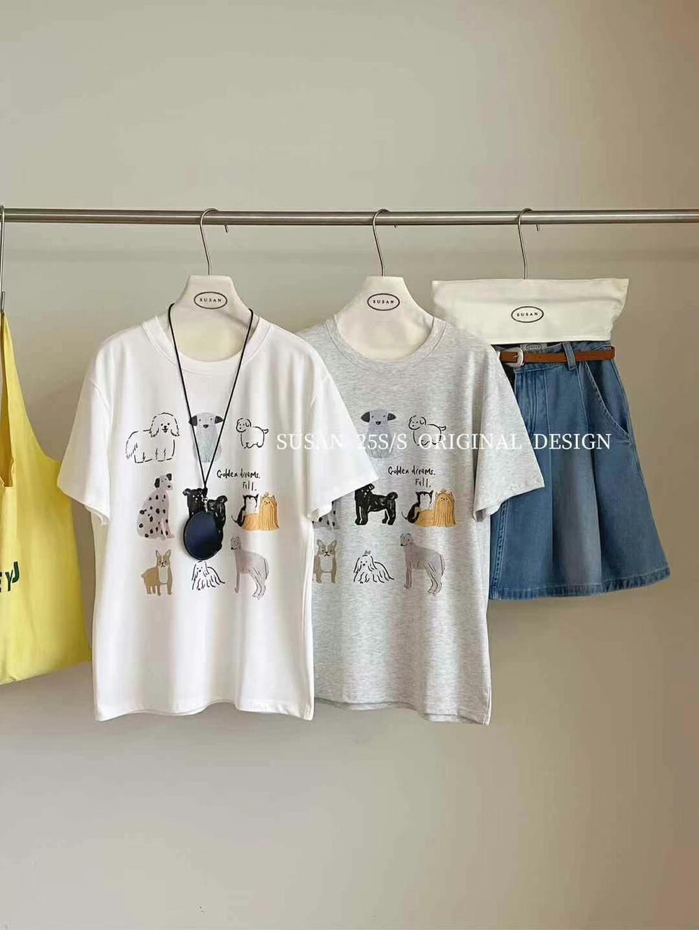 200g combed and tight-fitting sprinkler, pure cotton backpack, spring and summer loose shoulder printed short-sleeved T-shirt