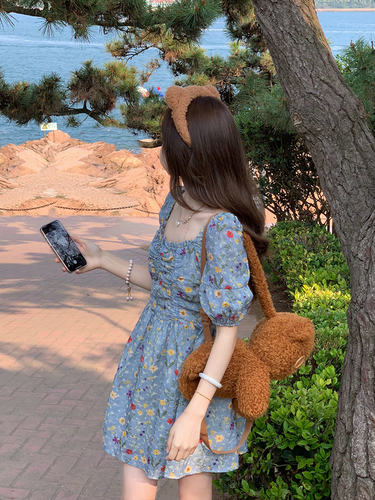 實拍  甜美風公主碎花連衣裙女夏季新款收腰顯瘦茶歇裙