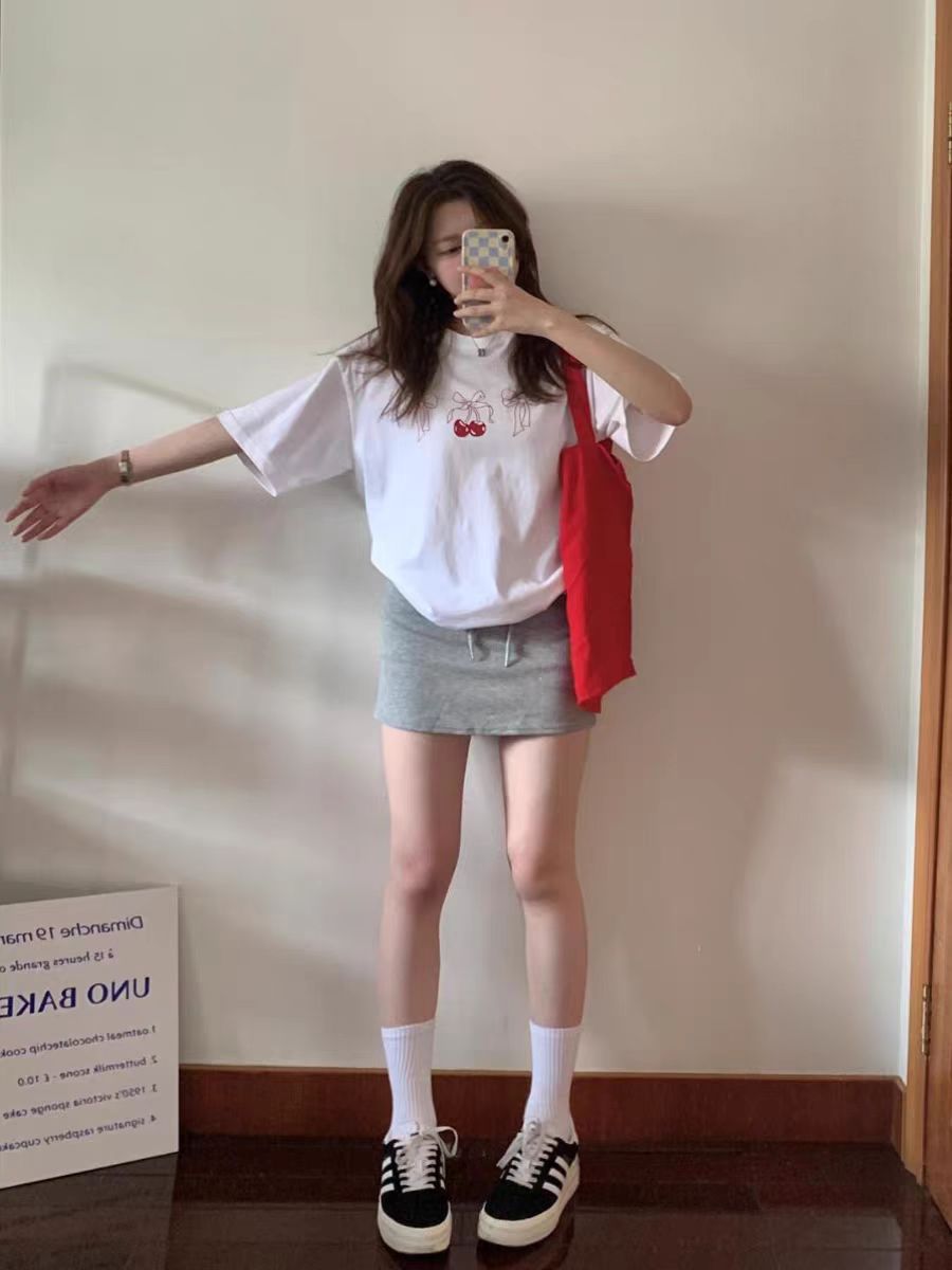 200g combed and tight-fitting sprinkler, pure cotton backpack, spring and summer loose shoulder printed short-sleeved T-shirt