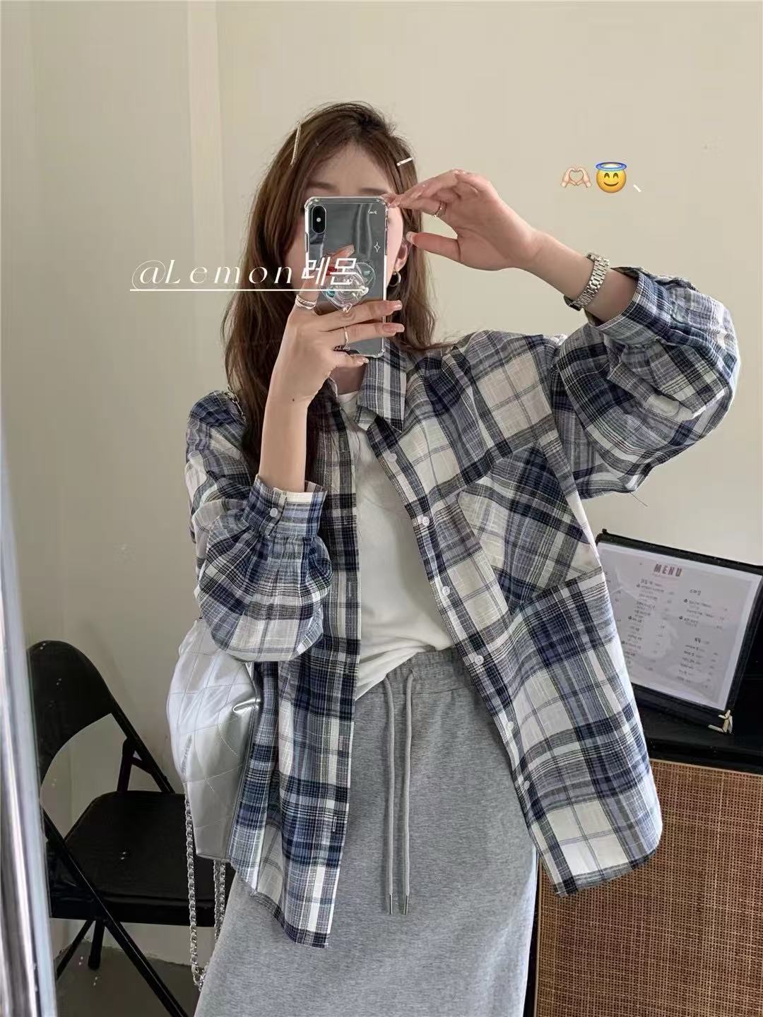 Korean retro plaid shirt for women in spring and autumn new loose casual shirt thin jacket