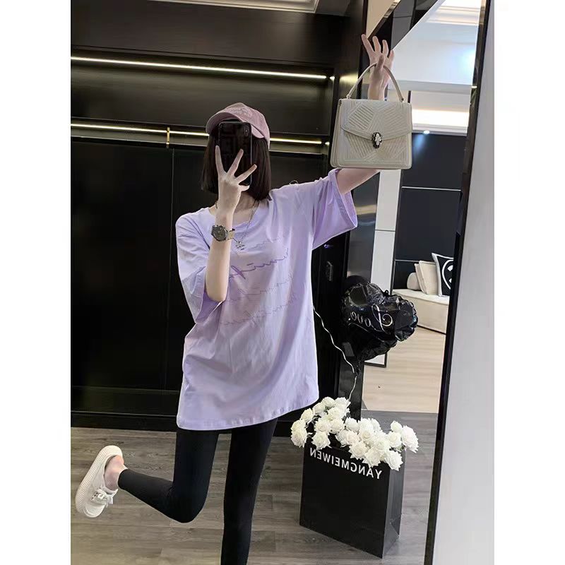 200g combed and tight spun in 2025, pure cotton back bag strip, spring and summer loose shoulder printed short-sleeved T-shirt