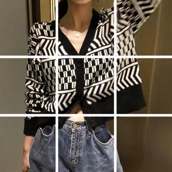 Knitted cardigan for women's outerwear sweater Korean black v-neck short lazy style loose jacket