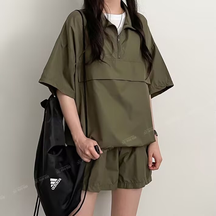 短袖短褲套裝女裝兩件套夏季大碼時尚通勤運動服寬鬆
