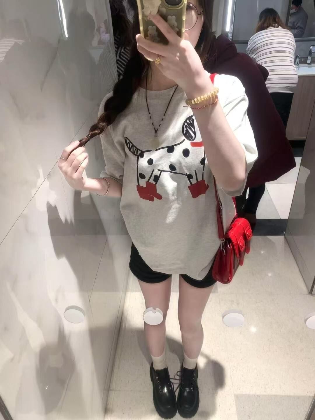 200g combed and tight-fitting sprinkler, pure cotton backpack, spring and summer loose shoulder printed short-sleeved T-shirt