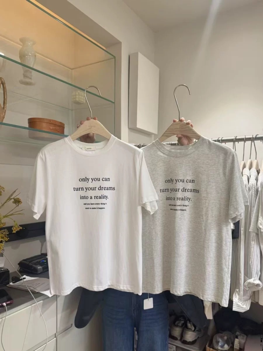 200g combed and tight spun in 2025, pure cotton back bag strip, spring and summer loose shoulder printed short-sleeved T-shirt