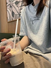 200g combed and tight-fitting sprinkler, pure cotton backpack, spring and summer loose shoulder printed short-sleeved T-shirt