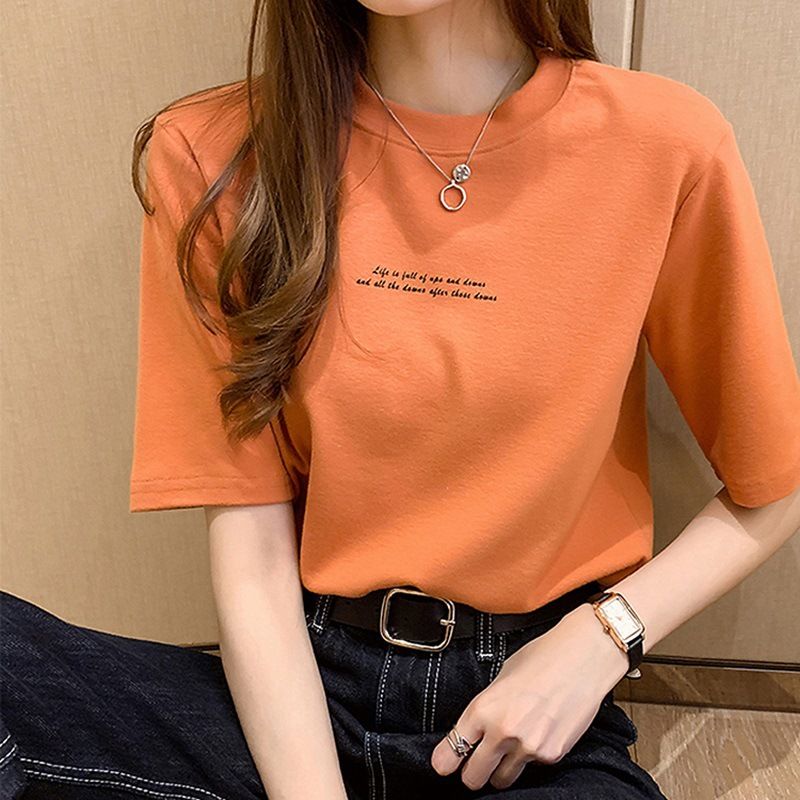 外貿原版新款夏季韓版寬鬆字母印花短袖T恤女百搭