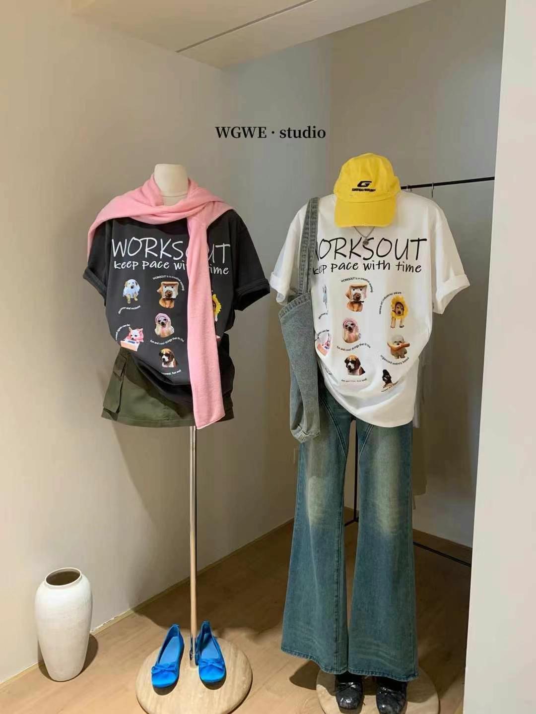 200g combed and tight spun in 2025, pure cotton back bag strip, spring and summer loose shoulder printed short-sleeved T-shirt