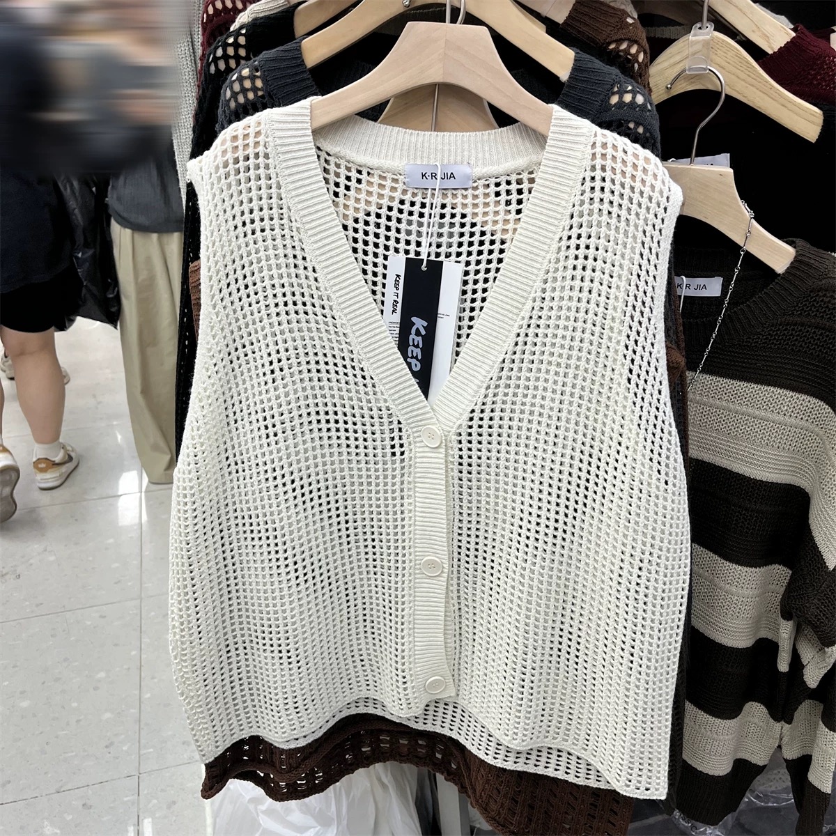 New style of hemp cotton woven thin hollow knitted vest vest for women's cotton linen V-neck jacket cardigan shoulders