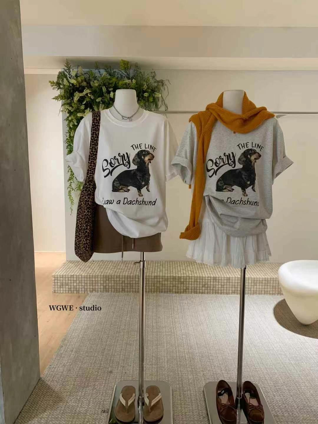 200g combed and tight-fitting sprinkler, pure cotton backpack, spring and summer loose shoulder printed short-sleeved T-shirt