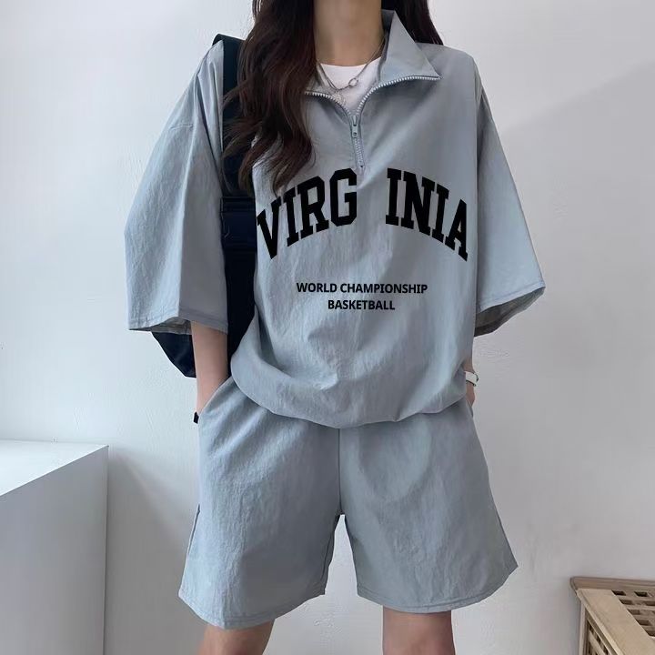 Korean Women's Sportswear Set Summer 2025 New Short-Sleeve Shorts Campus Style Cute Girl Running Two-Piece Set