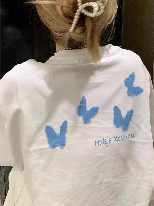 200g combed and tight spun in 2025, pure cotton back bag strip, spring and summer loose shoulder printed short-sleeved T-shirt
