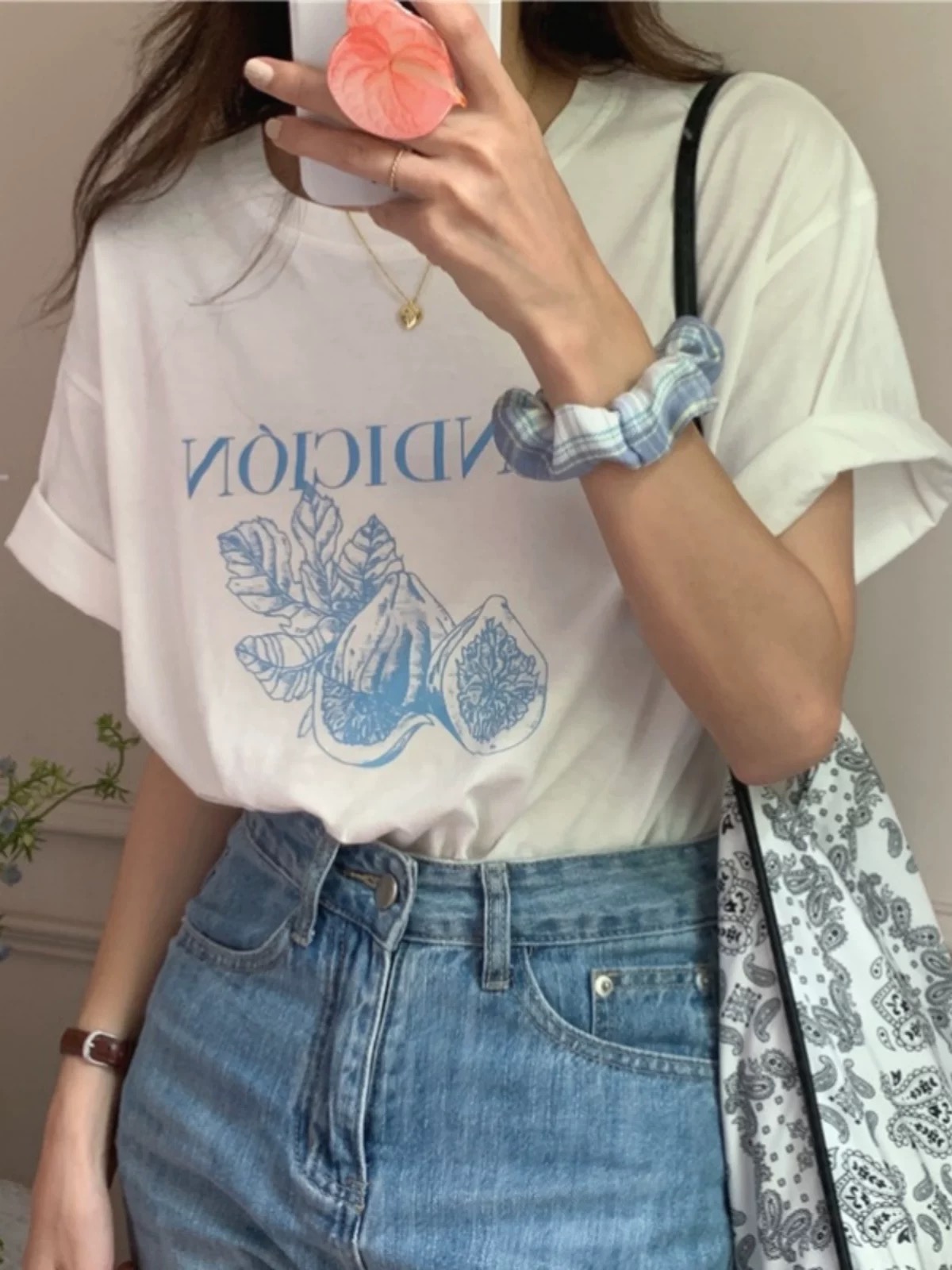 200g combed and tight-fitting sprinkler, pure cotton backpack, spring and summer loose shoulder printed short-sleeved T-shirt