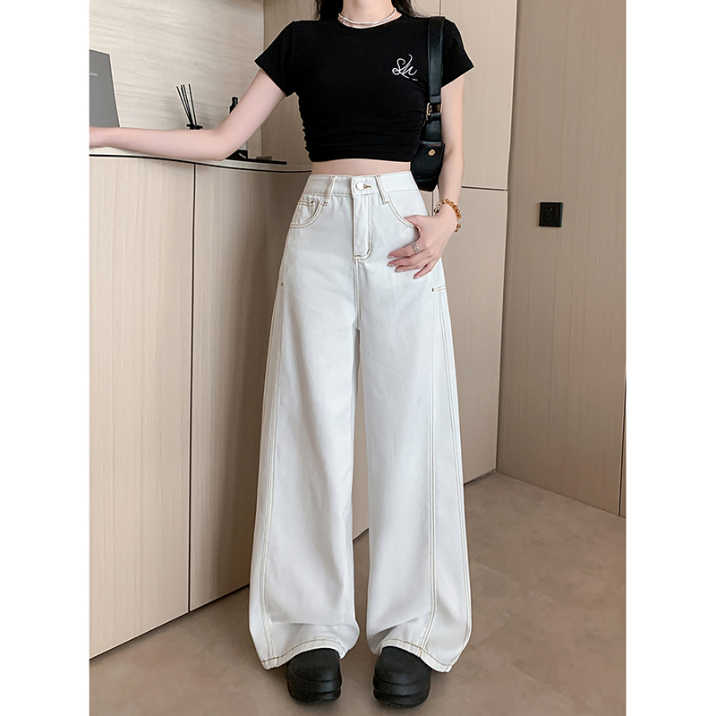 Real shot~ Women's spring 2025 new high-waisted slim and loose denim wide-leg pants