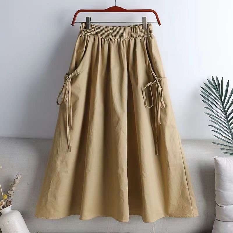 Half-length Skirt 2025 Summer New Model Versatile Solid Color Adjustable Drawstring Pockets Elastic Workwear