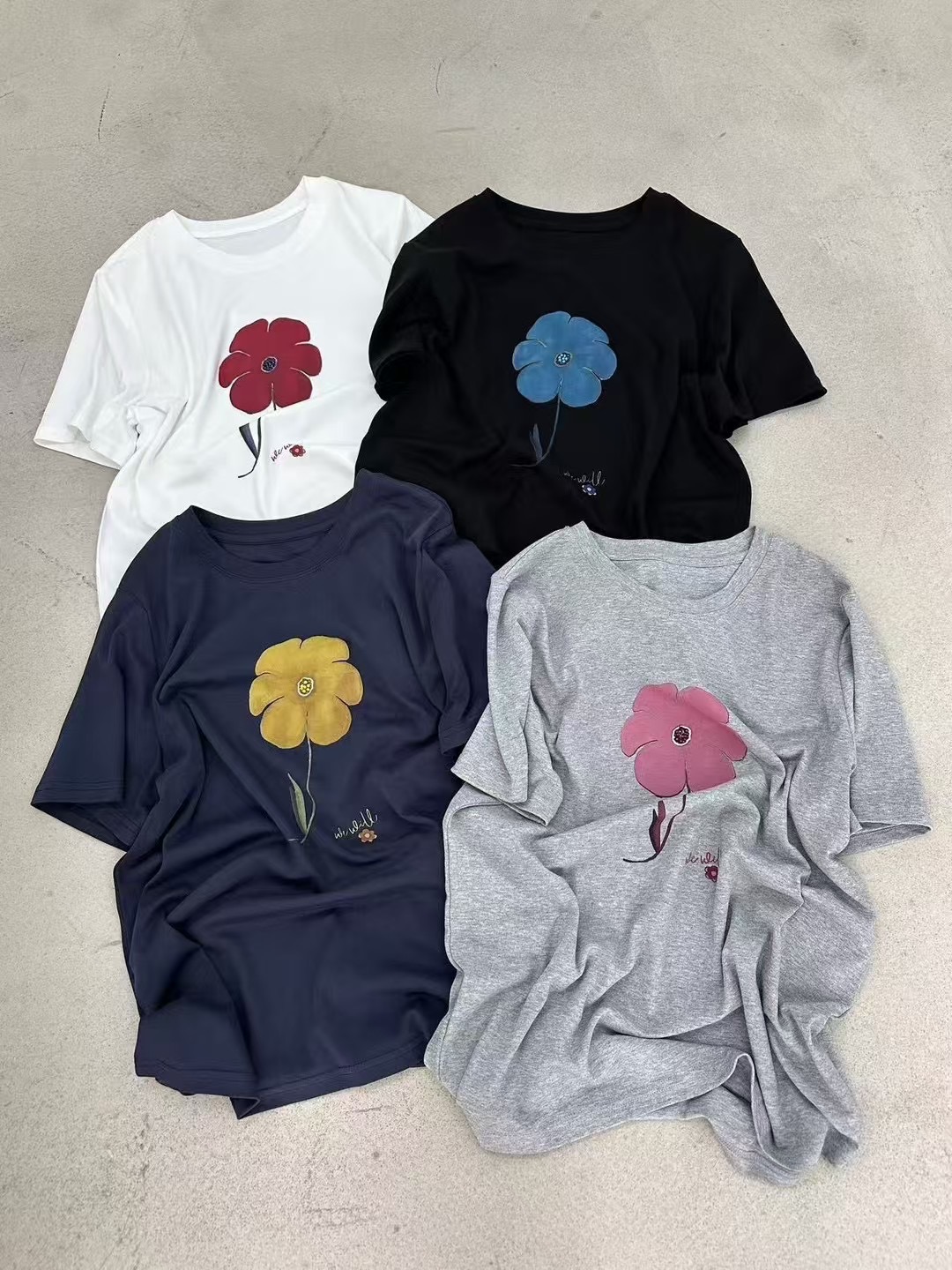 200g combed and tight spun in 2025, pure cotton back bag strip, spring and summer loose shoulder printed short-sleeved T-shirt