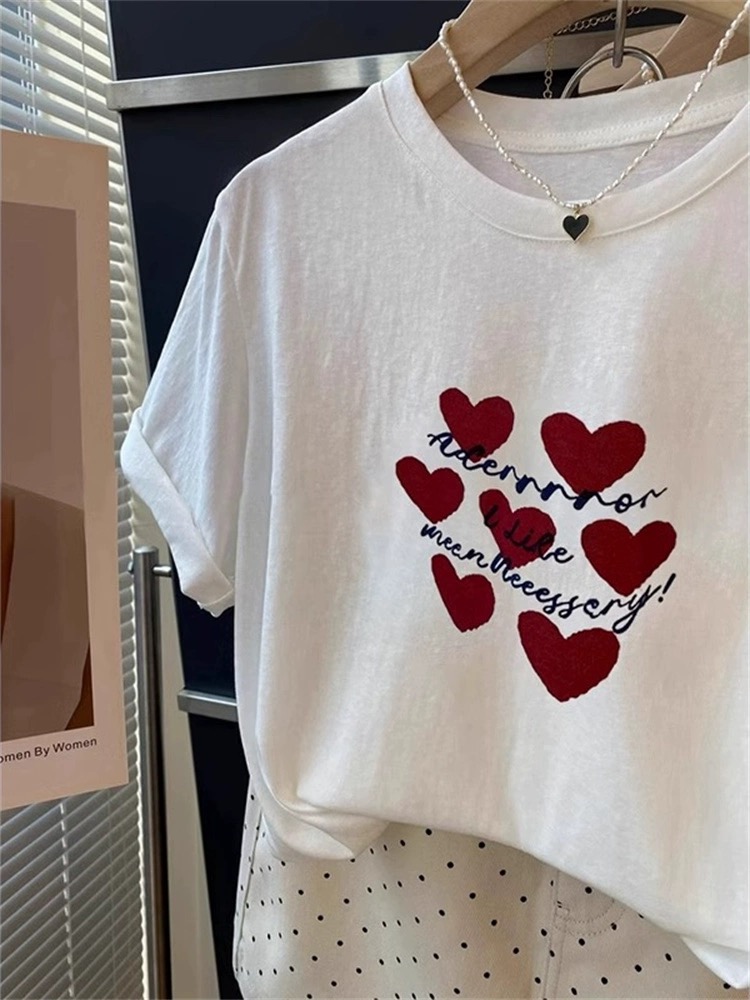 200g combed and tightly sequinated pure cotton back bag strips Spring and summer loose shoulder printed short-sleeved T-shirt