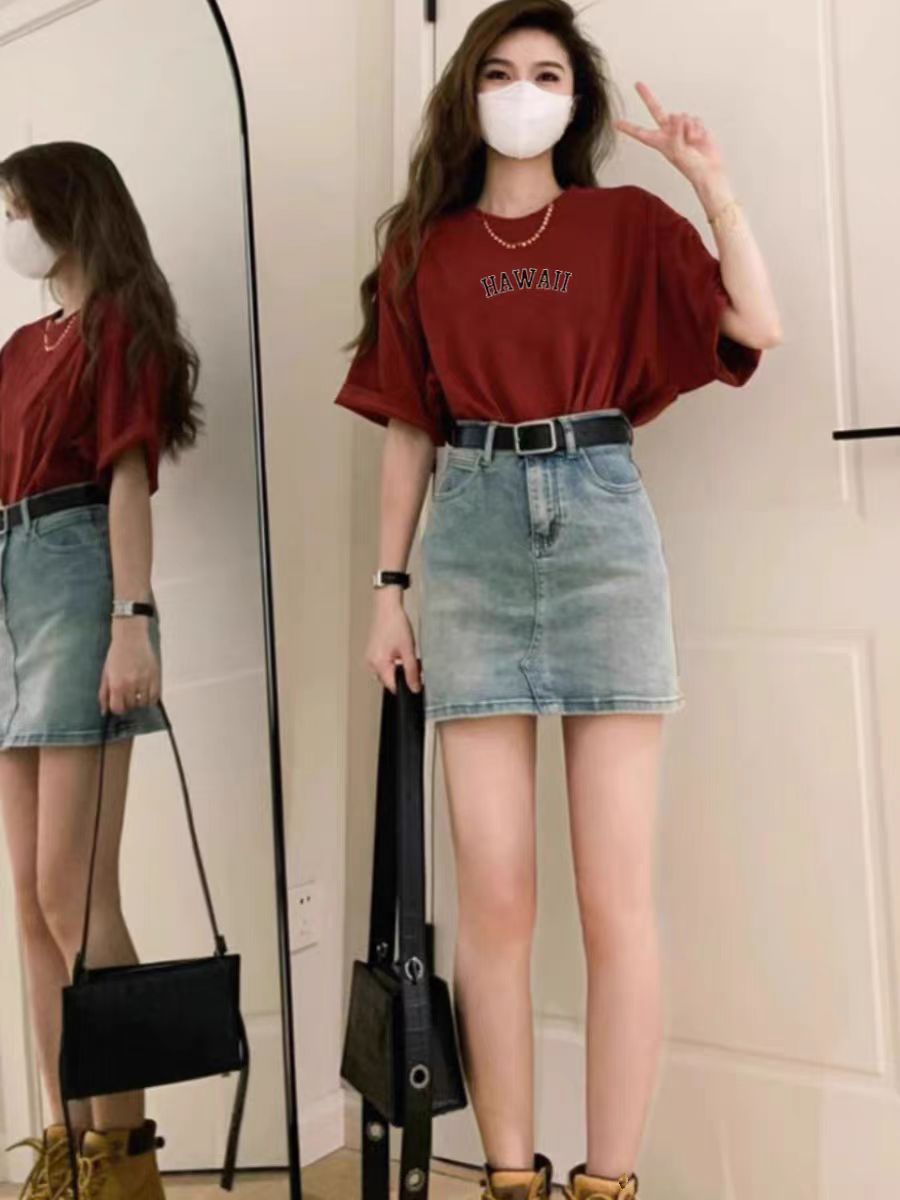 200g combed and tight-fitting sprinkler, pure cotton backpack, spring and summer loose shoulder printed short-sleeved T-shirt