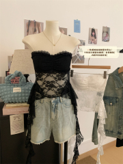 Real shot of 25 years new design lace lace strapless vest for women with chest pad irregular top