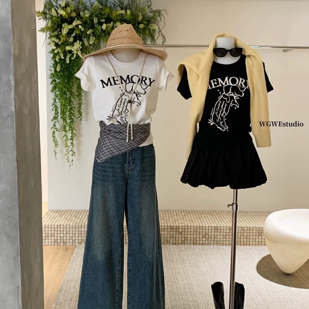 200g combed and tight-fitting sprinkler, pure cotton backpack, spring and summer loose shoulder printed short-sleeved T-shirt