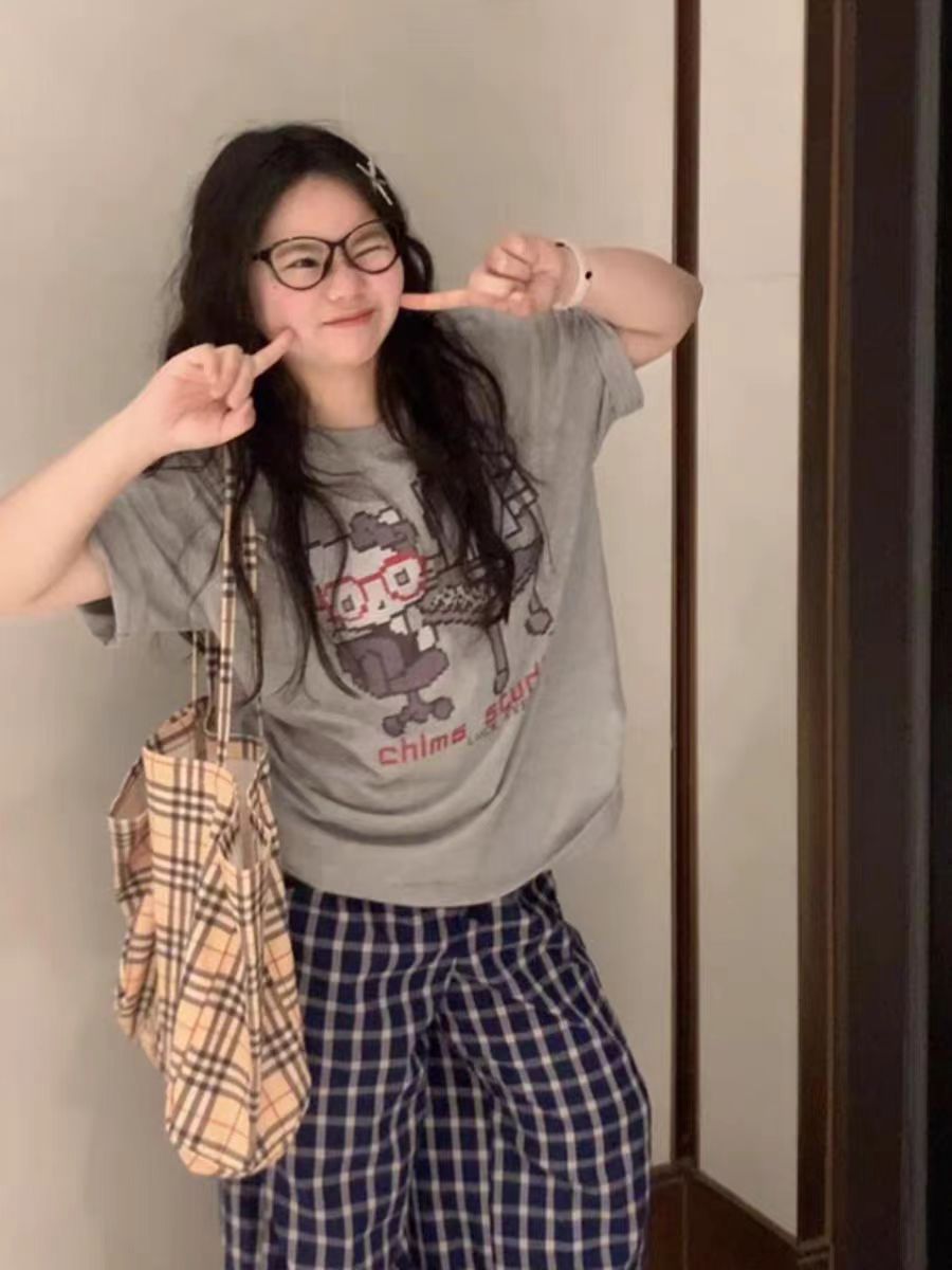 200g combed and tight-fitting sprinkler, pure cotton backpack, spring and summer loose shoulder printed short-sleeved T-shirt