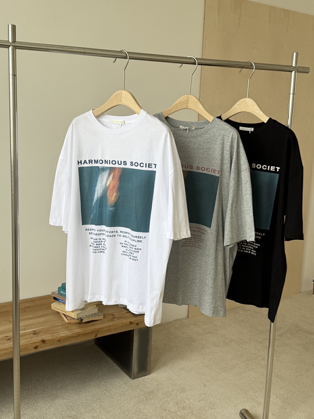 200g combed and tight-fitting sprinkler, pure cotton backpack, spring and summer loose shoulder printed short-sleeved T-shirt