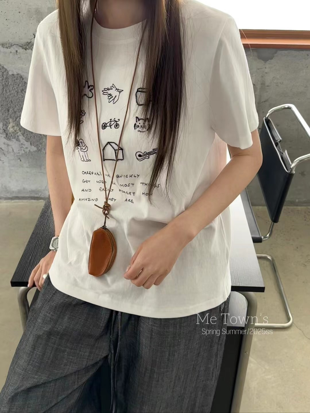 200g combed and tight-fitting sprinkler, pure cotton backpack, spring and summer loose shoulder printed short-sleeved T-shirt