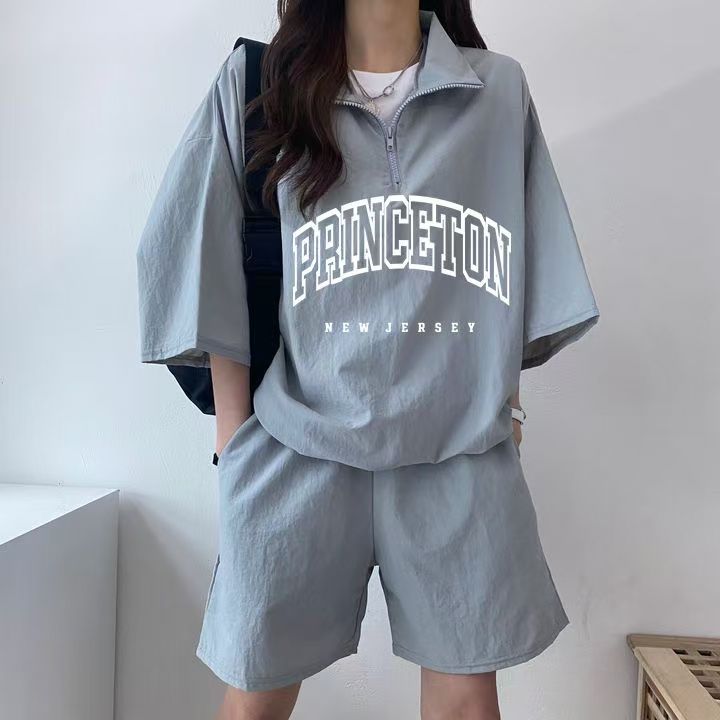Korean Women's Sportswear Set Summer 2025 New Short-Sleeve Shorts Campus Style Cute Girl Running Two-Piece