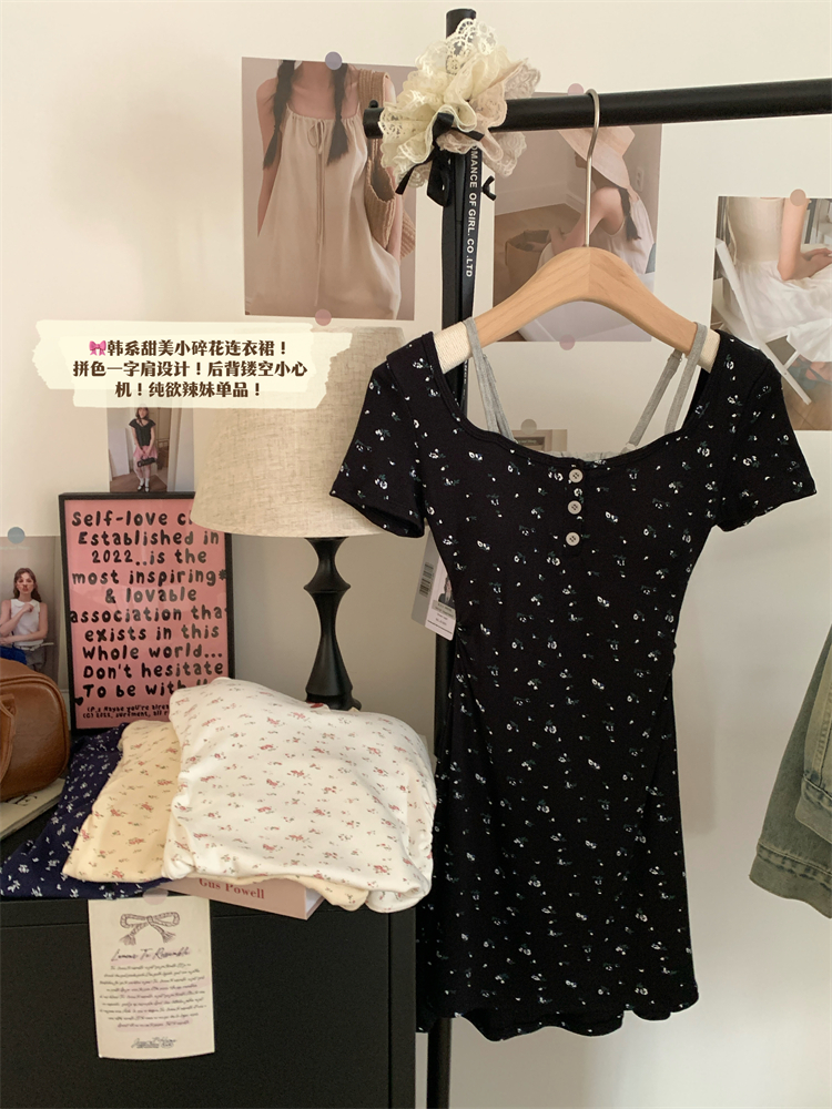 Real shot of 25-year new sweet and spicy fake two-piece dress sweet and age-reducing with breast pad floral A-line skirt
