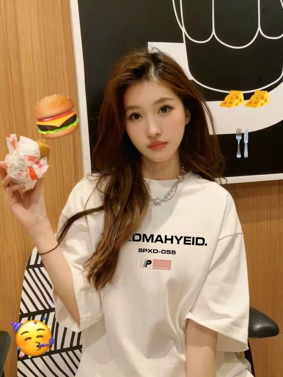 200g combed and tight-fitting sprinkler, pure cotton backpack, spring and summer loose shoulder printed short-sleeved T-shirt