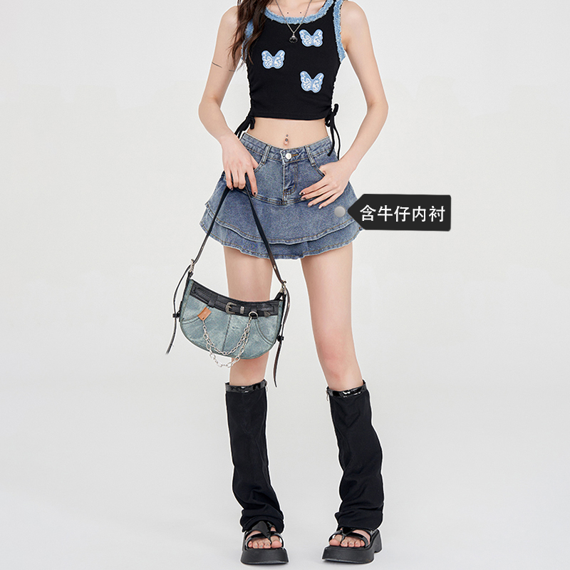 Design-sensual niche half-body denim skirt for women cake skirt A-line short skirt high waist hip hot girl personality short skirt