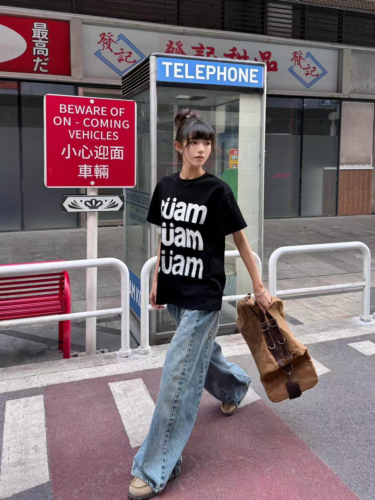 200g combed and tight-fitting sprinkler, pure cotton backpack, spring and summer loose shoulder printed short-sleeved T-shirt