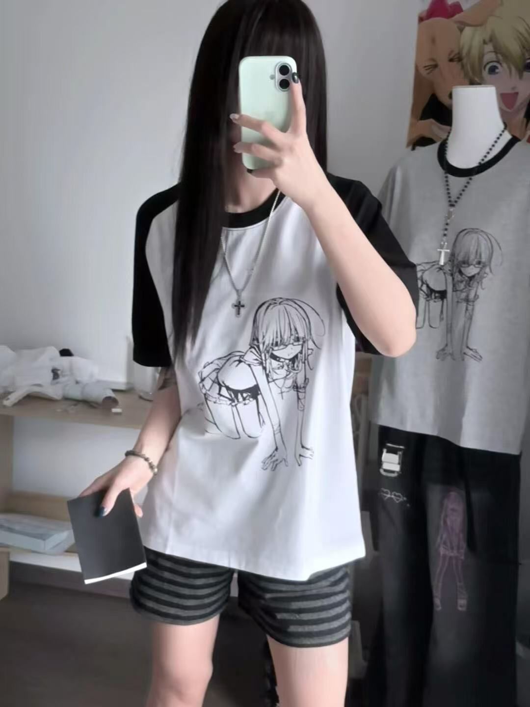 American retro cotton raglan sleeves T-shirt for women's summer new loose Hong Kong style top high quality