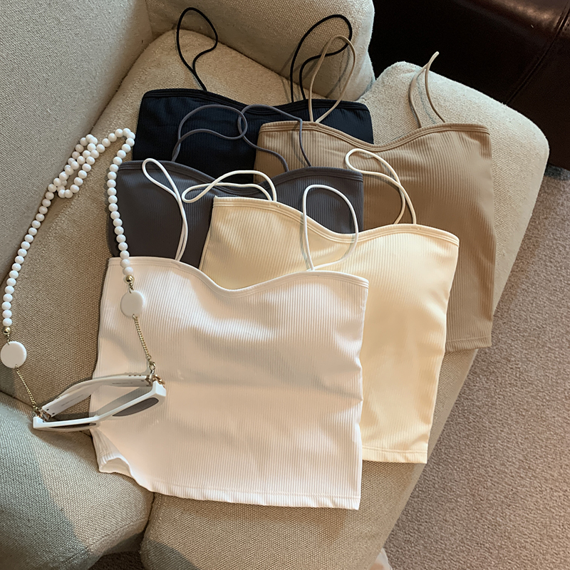 Real-life photo of beautiful back small suspender vest for women design niche outside and inside bottoming tube top